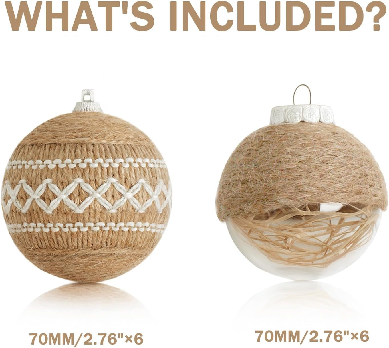 Christmas Ball Ornaments Set, Farmhouse Shatterproof Christmastree Decorations,12Ct Large Plastic Hanging Ornaments, 70Mm/2.76",Flaxen