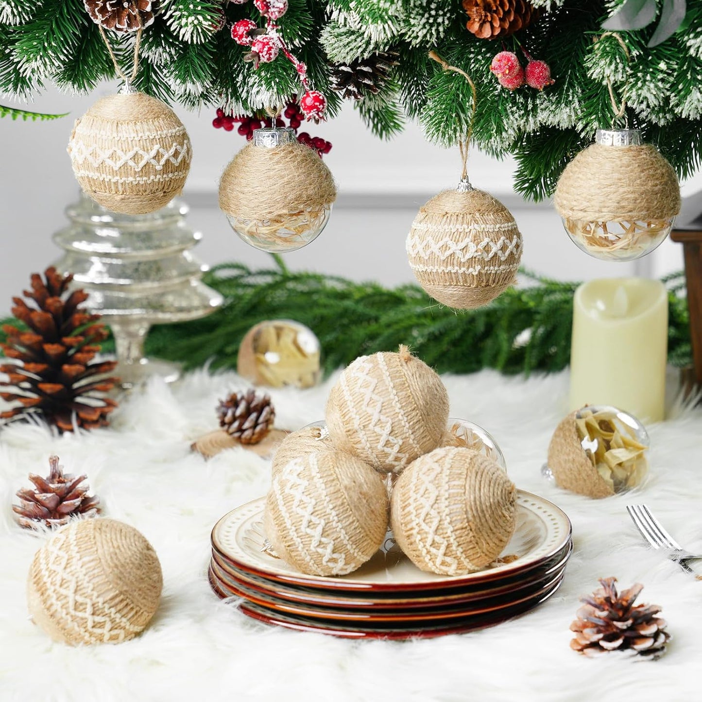 Christmas Ball Ornaments Set, Farmhouse Shatterproof Christmastree Decorations,12Ct Large Plastic Hanging Ornaments, 70Mm/2.76",Flaxen