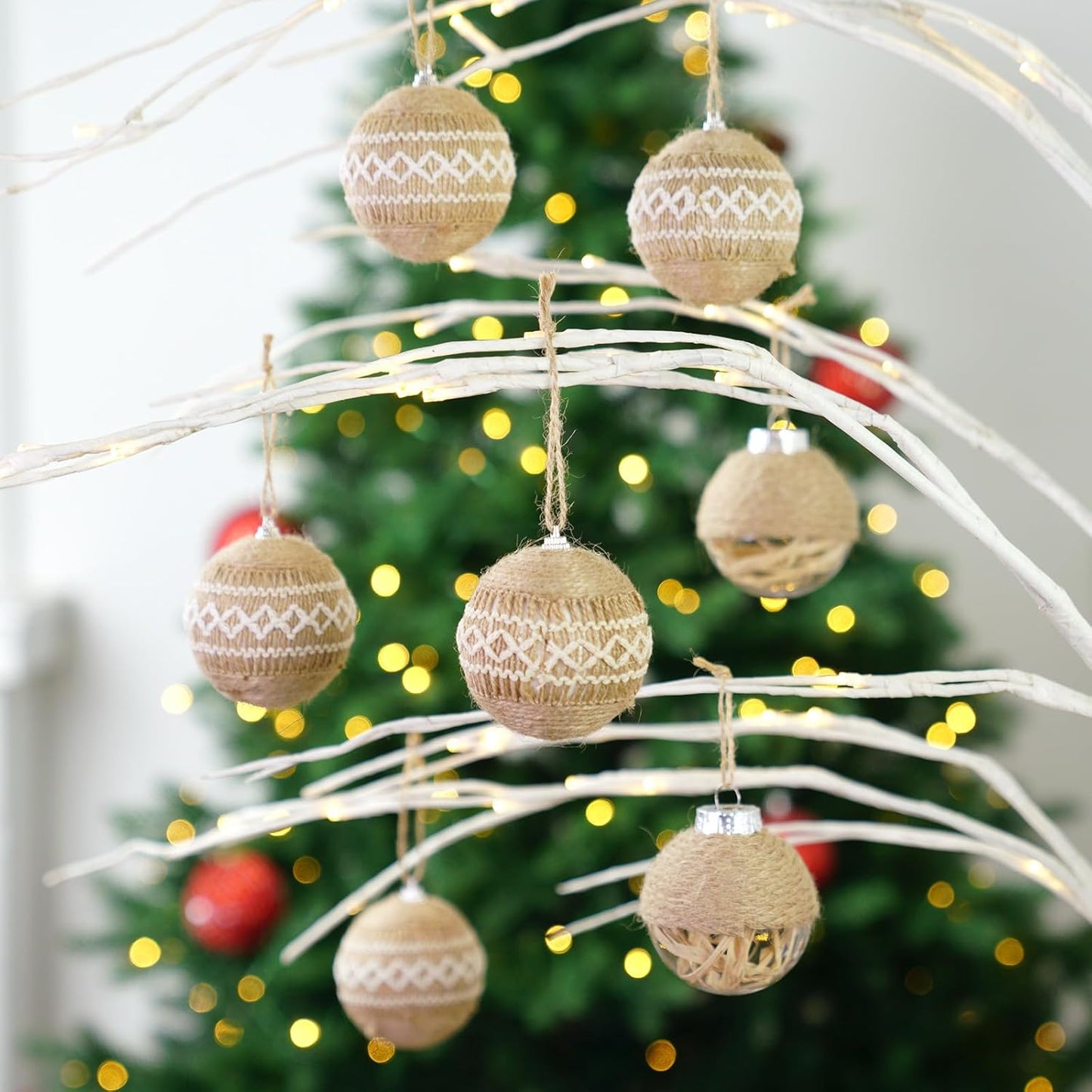 Christmas Ball Ornaments Set, Farmhouse Shatterproof Christmastree Decorations,12Ct Large Plastic Hanging Ornaments, 70Mm/2.76",Flaxen